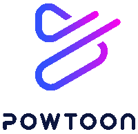 a logo for a company called powtoon with a blue and purple clip