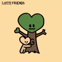 a cartoon drawing of a tree with a heart on it