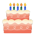 a birthday cake with four candles on it is on a white background .