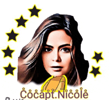 a woman 's face is surrounded by stars and the name nicole is on the bottom of the picture .