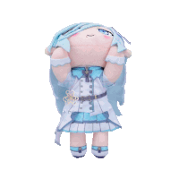 a stuffed toy of a girl with blue hair and a white dress