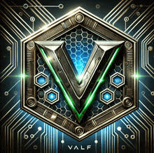 a logo for a game called valf with a green v in the middle