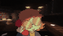 a cartoon drawing of a person with their eyes closed in a dark room