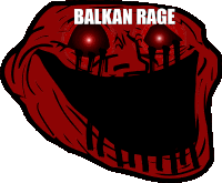 a troll face with the words balkan rage written on it