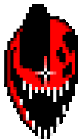 a pixel art drawing of a skull with a cross on it .