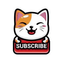 a cartoon cat is holding a sign that says subscribe .