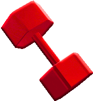 a red dumbbell on a white background that looks like a diamond