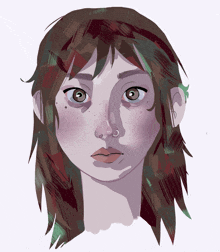 a drawing of a girl with a nose ring on her nose