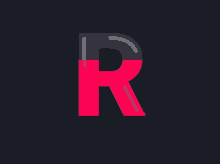 a pink letter r is on a dark background