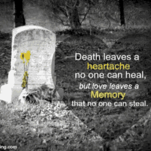 a black and white photo of a grave with a quote about death