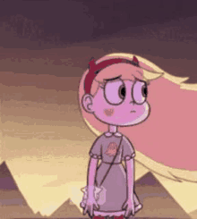 star from star vs the forces of evil is standing in front of a sunset .