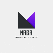 a logo for maga community space with a black and purple m