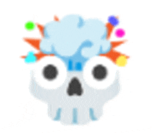 a cartoon skull with a cloud in its head and colorful confetti .