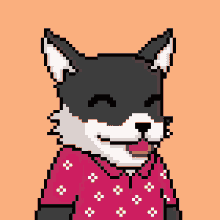 a pixel art drawing of a cat wearing a red shirt