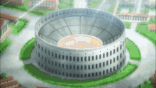 an aerial view of a large circular building with a circle in the middle