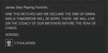 a message from james stop playing fortnite