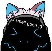 a drawing of a cat with the words " u smell good " written on it