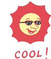 an illustration of a sun wearing sunglasses and the words cool below it