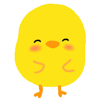 a cartoon drawing of a yellow chicken with orange feet