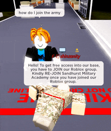 a screenshot of a video game where a character is talking about joining the army