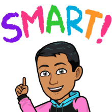 a cartoon of a man pointing up with the word smart above him