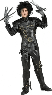 a man in a scissorhands costume is holding a pair of scissors in his hands