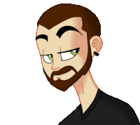 a cartoon drawing of a man with a beard wearing a black shirt