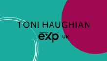 a toni haughian logo with a pink circle in the middle