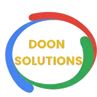 a logo for doon solutions has a circle in the center