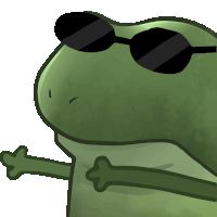 a cartoon frog wearing sunglasses with a bone in its arm