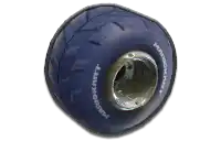 a close up of a blue tire that says mariokart