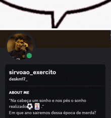 a picture of sirvoao exercito with a speech bubble above