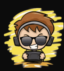 a cartoon character wearing sunglasses and headphones is playing a video game