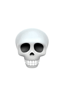 a white skull with black eyes and teeth against a white background