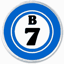 a blue and white circle with a black letter b and a number 7 inside of it .