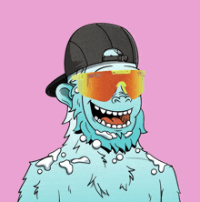 a drawing of a yeti wearing a hat and sunglasses