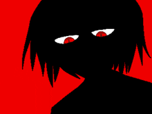 a black silhouette of a person with red eyes