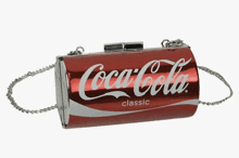 a coca-cola classic purse with a silver chain