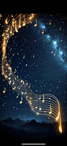 a swirl of music notes in the night sky