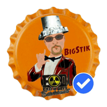 a bottle cap with a picture of a man and the words bigstik