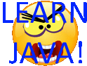 a yellow smiley face with the words learn java written on it