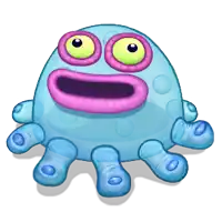 a cartoon drawing of a blue monster with purple eyes