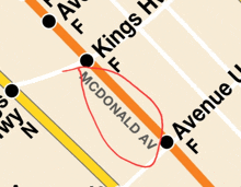 a map showing kings highway and mcdonald avenue