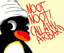 a drawing of a penguin with the words noot noot written on it