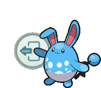 a blue cartoon rabbit is standing next to a circle that says nope on it