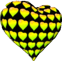 a black and yellow heart with hearts on it