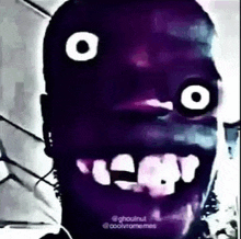 a close up of a person 's face with a purple mask on .