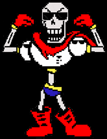 a pixel art of papyrus flexing his muscles and wearing sunglasses .