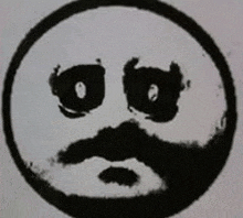 a black and white drawing of a smiley face with a beard and a mustache .