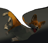 a low poly dog is laying on its back with its tongue hanging out